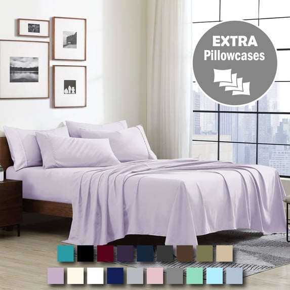 Swift Home 4-Piece Soft Lightweight Lavender Microfiber Sheet Set with Extra Pillowcases, Twin