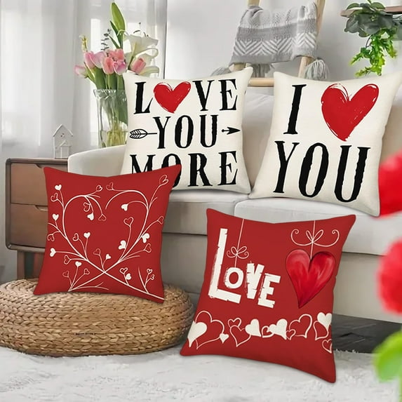 4PC Valentine's Day Pillowcases For Girlfriend Pillow Cushion Home Printing Pillow Set Sofa Bedside Cushion Valentine's Day Pillow Covers