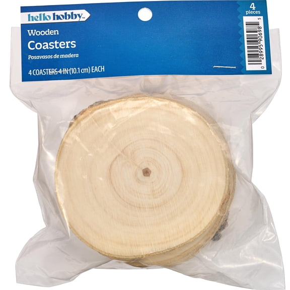 Hello Hobby Hardwood Coasters, 4 Pieces, 4"