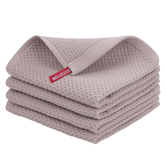 4PC Waffle Weave Cotton Dish Cloths, Soft Absorbent Kitchen Dish Towels 13.4×13.4 in, Reusable Cotton Dish Rags for Washing Dishes, Multi Color Waffle Weave Kitchen Cleaning Cloths,Coffee