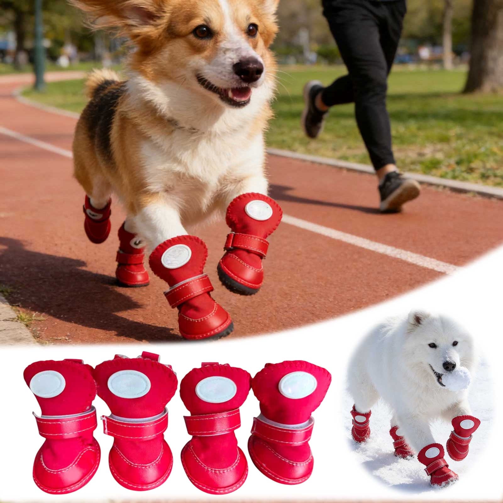 4PC Waterproof Plush Lined Dog Boots, Warm Non-Slip Winter Booties for ...