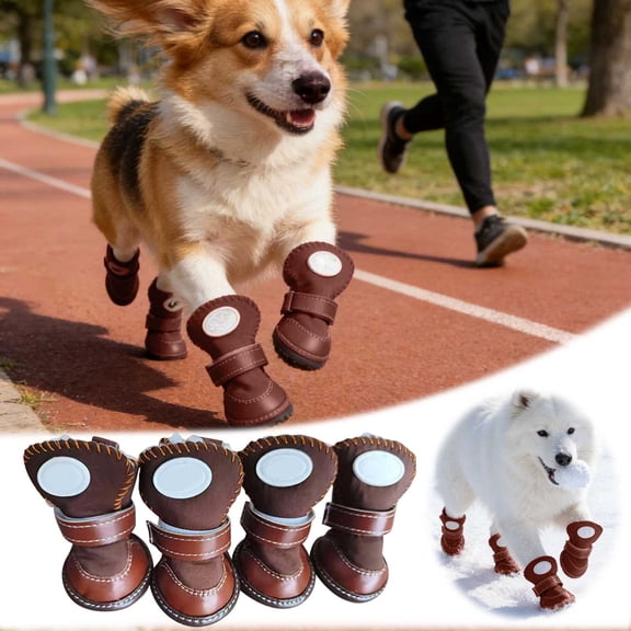 4PC Waterproof Plush Lined Dog Boots, Warm Non- Winter Booties for Small Medium Large Dogs - Adjustable Paw Protectors for Snow, Cold Use