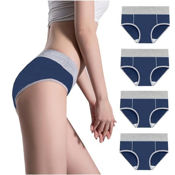 4PC Women Solid Color Patchwork Briefs Panties Underwear Bikini Underpants Dark Blue 8(XL)