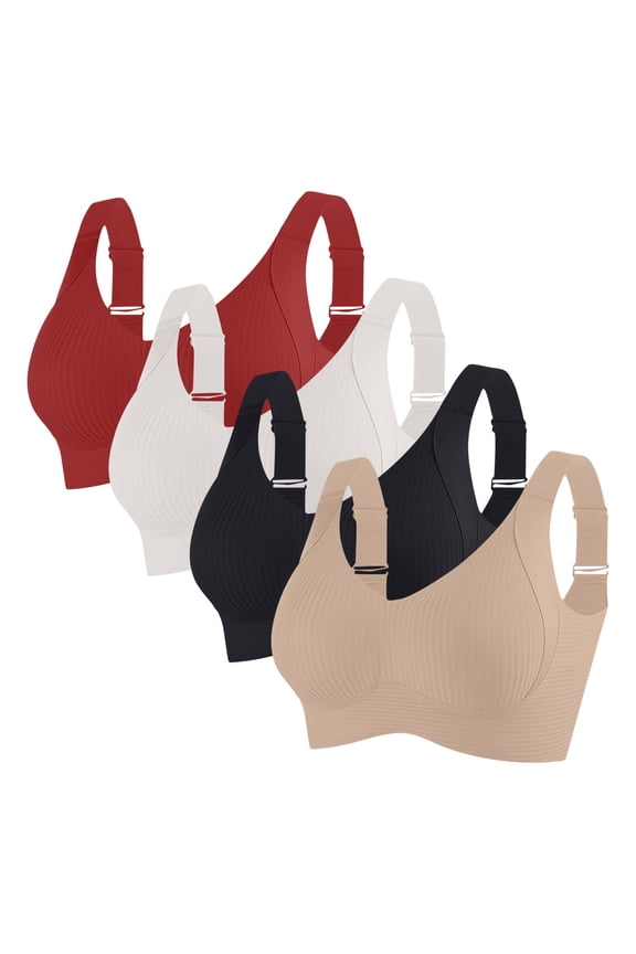 4PC Women's Anti-Sagging Wireless Bra - Invisible Lift Full Coverage for Older Women, Super Gather Push-Up Bralette with Comfort Support, No Underwire Plus Size Senior Bras