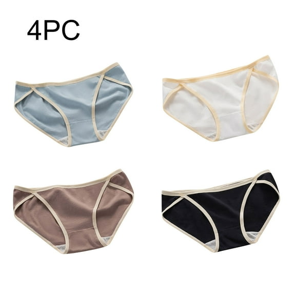 4PC girls underwear Solid color Cotton Low-Rise Stretch Kids underwear Girls Breathable Comfortable Panties Briefs for teenage girls aged 14–17 Moisture-Wicking Student Underpants M-L