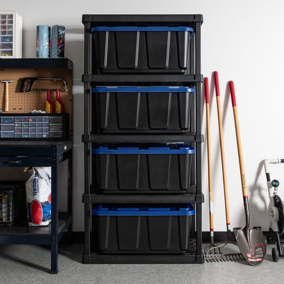 4PC27 Gallon Blue Cap Storage Box, Stackable Multi-functional Tool Storage Container, with Locking Buckles and Reinforced Handles, Suitable for Tool Rooms and Garages