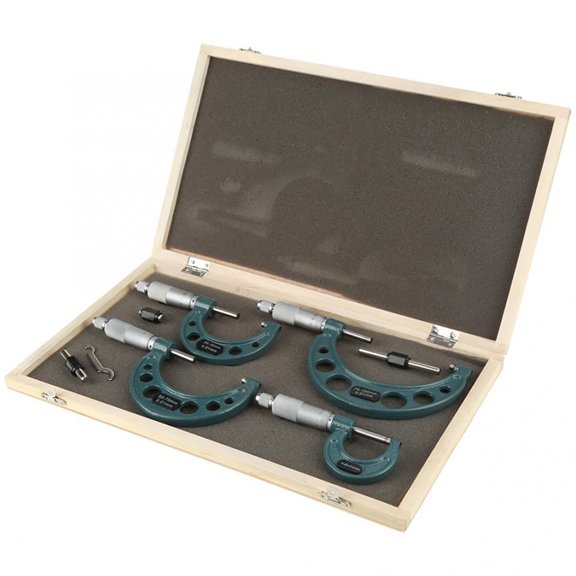 4PCS 0-100mm Outside Micrometer Set, Metric Measuring Calipers with Case
