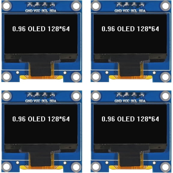 4PCS 0.96 Inch OLED I2C IIC Display Module 128x64 Pixel SSD1306 Mini Self-Luminous OLED Screen Board Compatible with Arduino Raspberry Pi