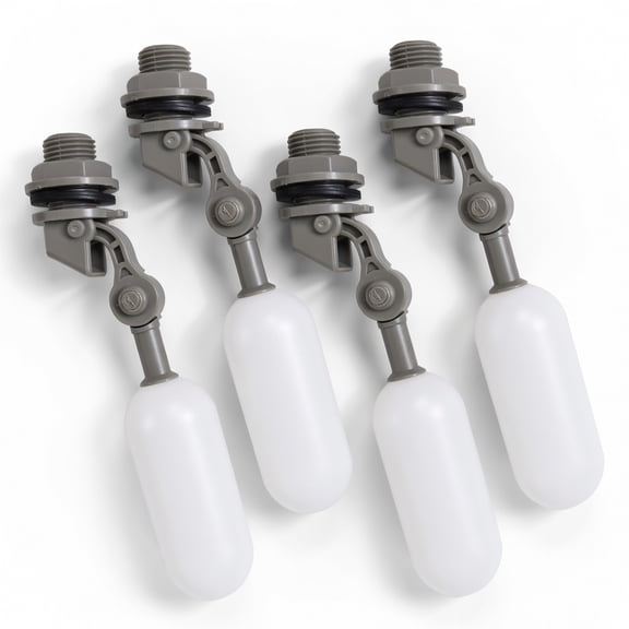 4PCS 1/2 Inch Float Ball Valve Plastic Water Float Valve Mini Plastic Float Valve with Adjustable Arm for Automatic Water Level Control of Water Tank Gray