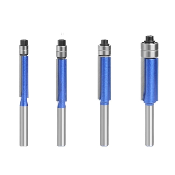 4PCS 1/4 6MM Shank Double Bearing Flush Trim Bit Router Bit Set Woodworking Milling Cutter For Wood Bit Face Mill ,High Efficiency