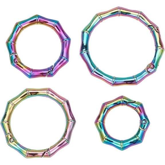 4PCS 1.5" 1.25" 1" 0.74" Rainbow Metal O Ring Spring Bamboo Opening Ring Gate Rings Colorful Zinc Alloy O-Ring Carabiner Keyring Metal Round Clip Clasp Buckle Purse Hardware for Key Ring for DIY