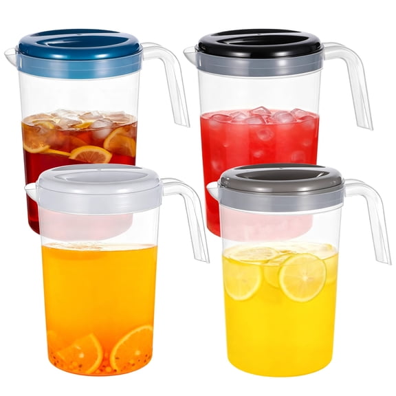 4PCS 1 Gallon Plastic Pitcher With Lid, Shatterproof Plastic Water Jug Set, Long-Lasting PP Cold Water Carafe with Handle and Spout, Multicolored Drink Pitchers for Fridge