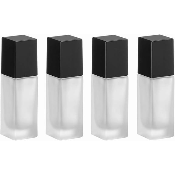 4PCS 1 oz Glass Lotion Pump Bottle,Square Cosmetic Container Travel with Pressure Pump Head and Lid