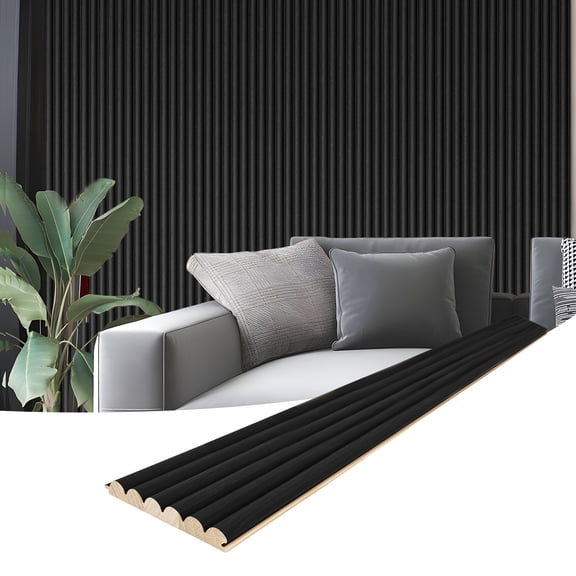 4PCS 103.94''x 5.71' Fluted Wall Paneling , Textured Wood Accent Paneling for Ceiling & Wall Decor,Black