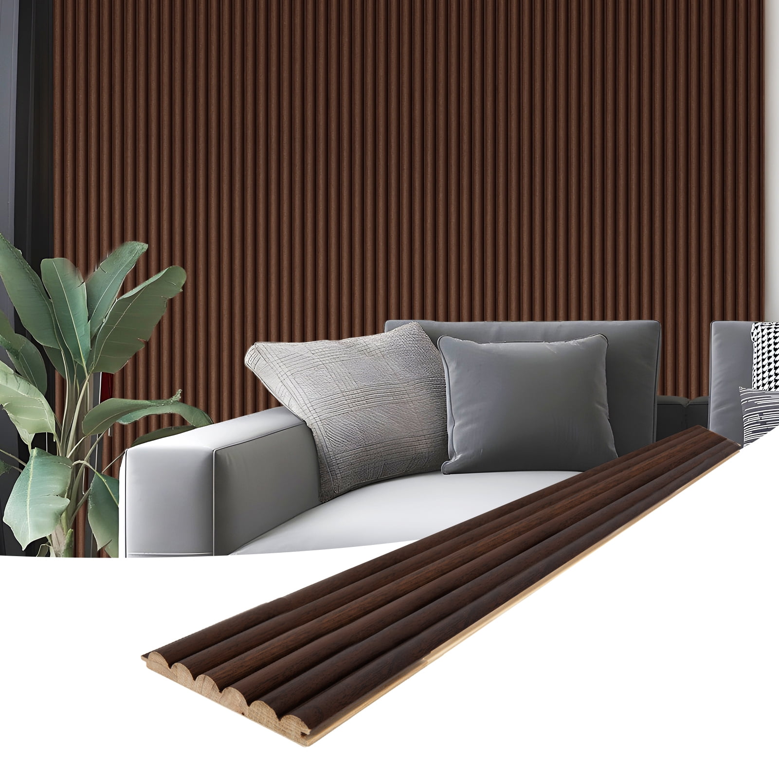 4PCS 103.94''x 5.71' Fluted Wall Paneling , Textured Wood Accent Paneling for Ceiling & Wall Decor,Smoked Oak