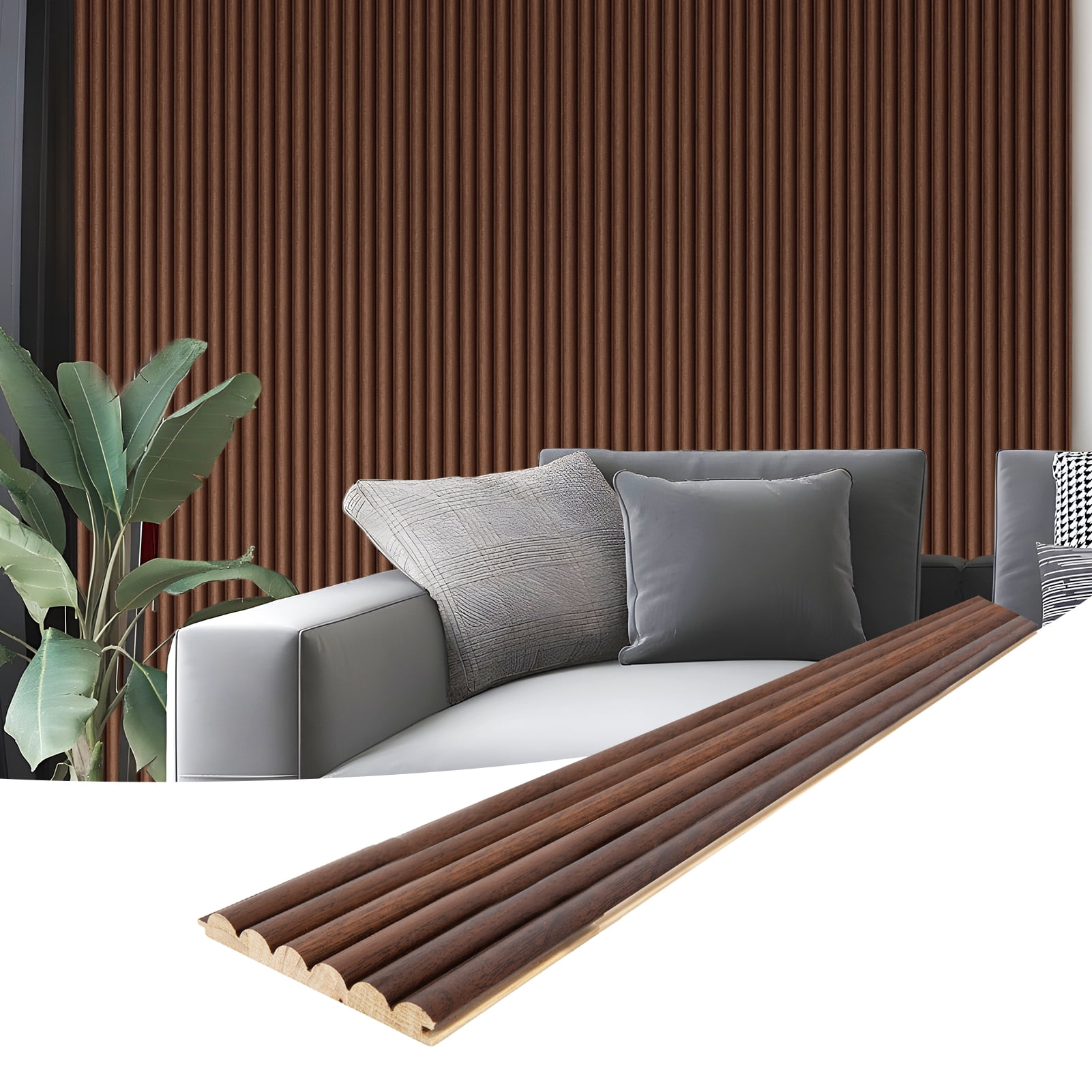 4PCS 103.94''x 5.71' Fluted Wall Paneling , Textured Wood Accent Paneling for Ceiling & Wall Decor,Walnut