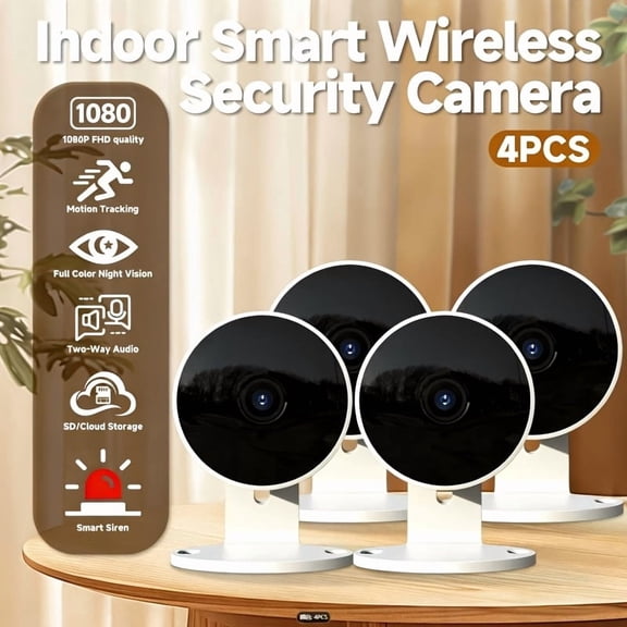 4PCS 1080P WiFi Security Camera System with AI Motion Detection, Color Night Vision, Two-Way Audio, 24/7 Recording, SD/Cloud Storage, Emergency Alerts, Easy Setup for Home Monitor