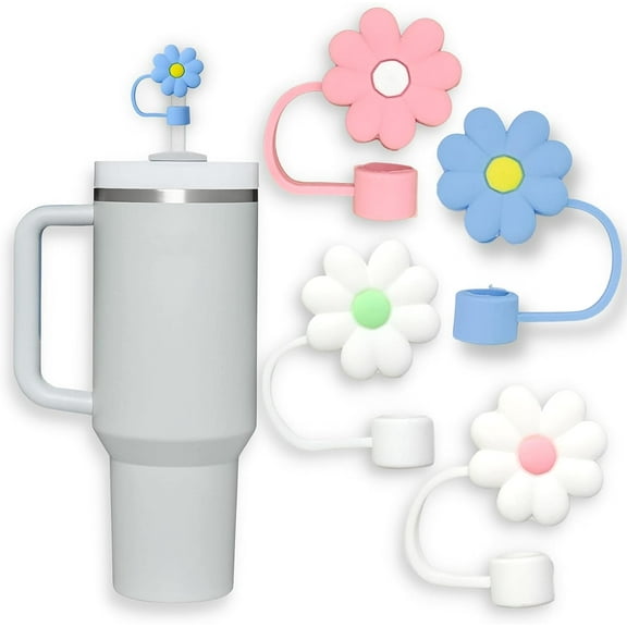 4PCS 10mm Flower Straw Covers Compatible with Stanley 30&40 Oz Tumbler, Flower Cute Shape Straw Covers, Straw Protectors Cap, Reusable Drinking Straw Covers for 10mm Straws