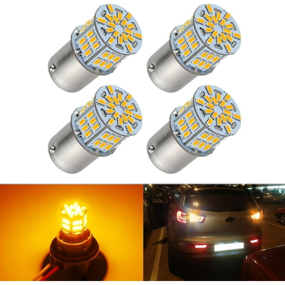 4PCS 1156 LED Bulb Back Up Reverse Light 12V Super Bright 1141 1003 BA15S LED Replacement Light Kit Set for Car Back Up Reverse Tail Brake Turn Signal Blinker Lights - Amber Yellow
