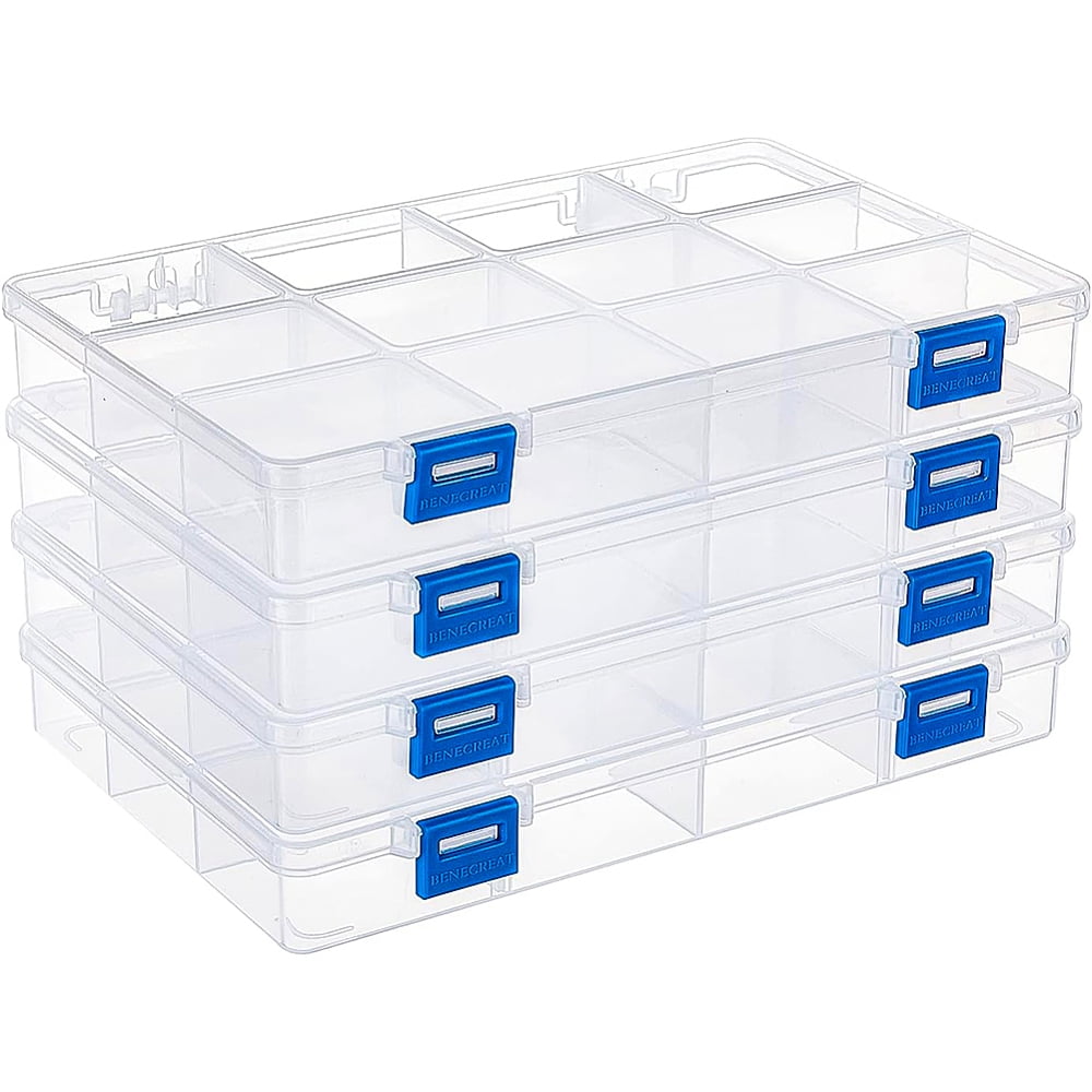 4PCS 12 Grids Plastic Storage Box Jewellery Box Compartment Organizer Earring Storage Containers Clear Plastic Bead Case(8.9x6x1.2Inch) DIY Clear