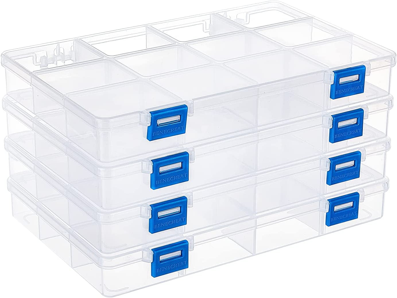 4PCS 12 Grids Plastic Storage Box Jewellery Box Compartment Organizer Earring Storage Containers Clear Plastic Bead Case(8.9x6x1.2Inch) colorful DIY