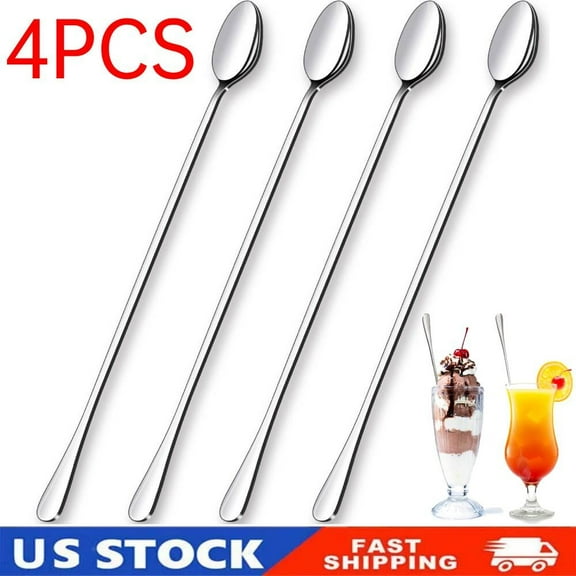 4PCS 12-Inch Long Handle Mixing Spoons, Iced Teaspoons, Cocktail Stirring Spoons