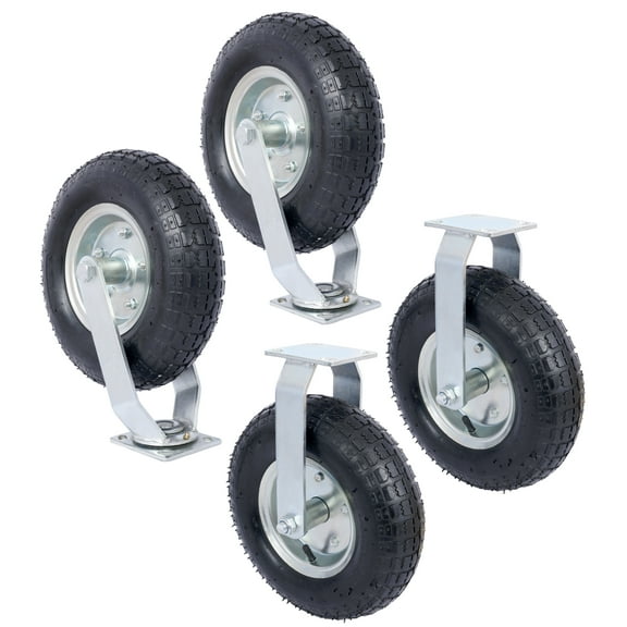 4PCS 12IN CASTER pneumatic tire(2PCS SWIVEL+2PCS RIGID), Caster Wheel, Steel Hub with Ball Bearings, 5/8-Inch Bore Centered Axle -black