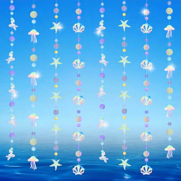 4PCS* 13FT Iridescent Streamer-The Sea Party Garland Hanging Decorations-Shiny Seajelly Starfish Jellyfish Ornament