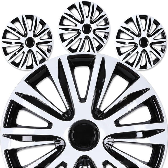4PCS 15 inch Universal Hubcaps for Car Truck SUV, ABS&PC Wheel Rims Cover, Snap-On White Lacquer& Black Lacquer