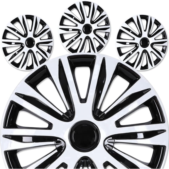 4PCS 15 inch Universal Hubcaps for Car Truck SUV, ABS&PC Wheel Rims Cover, Snap-On White Lacquer& Black Lacquer