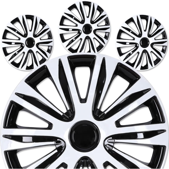 4PCS 15 inch Universal Hubcaps for Car Truck SUV, ABS&PC Wheel Rims Cover, Snap-On White Lacquer& Black Lacquer