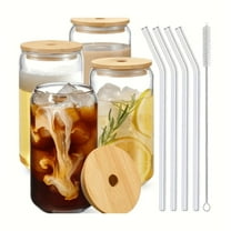 4PCS 16oz/500ml Glass Mason Jar Cups - With Bamboo Lids, Reusable Straws & Straw Cleaner, Cute Drinking Glasses for Ice Coffee/Beer, Restaurant/Hotel/Commercial Use