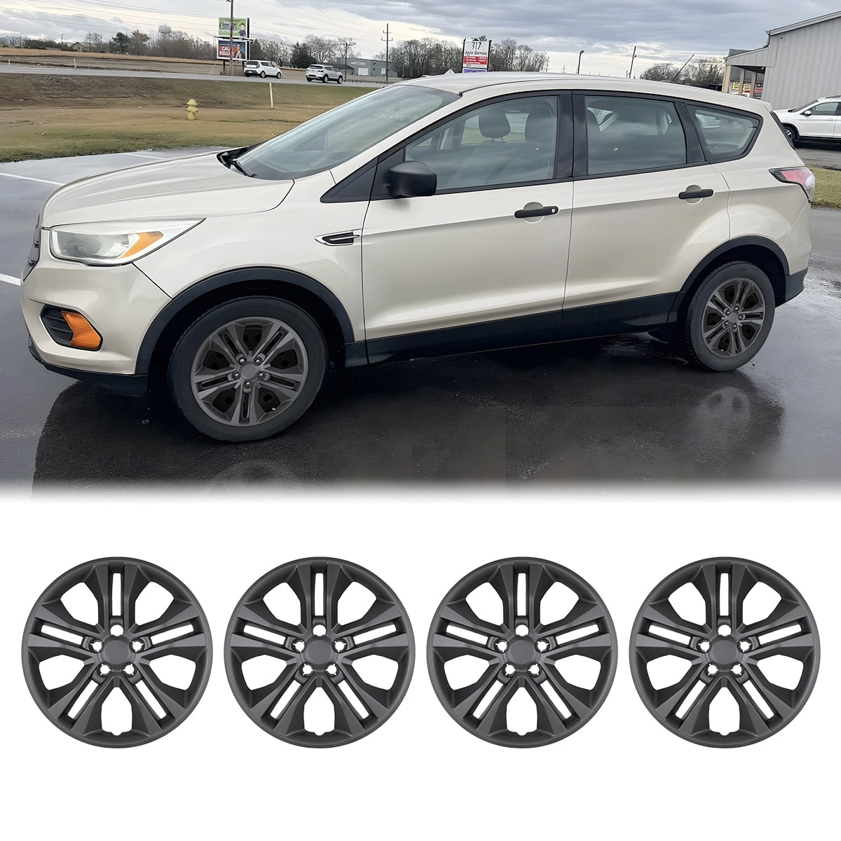 4PCS 17 inch Hubcaps for 2020-2026 Ford Escape,Bolt-on Installation with Factory Lug Nuts,Black Matte