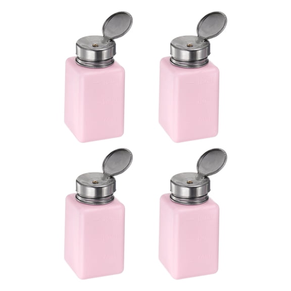 4PCS 180ML(6oz) Push Down Alcohol Dispenser Pump Liquid Press Empty Bottles Refillable Container Pink