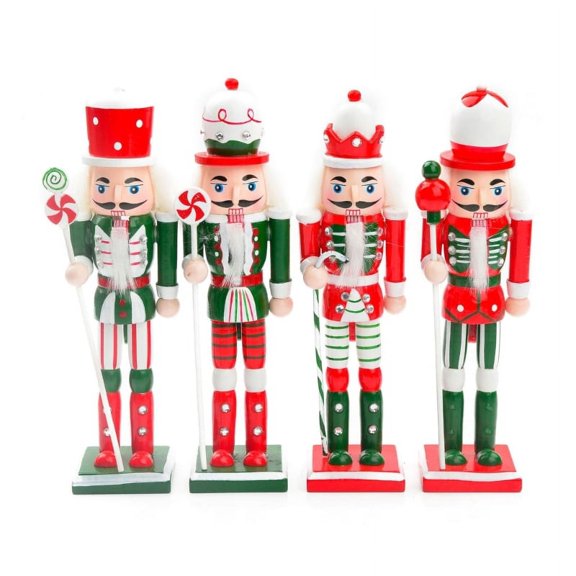 4PCS 18cm Nutcracker Puppet Ornaments Desktop Decoration Cartoons Walnuts Soldiers Band Dolls Nutcracker Miniatures
