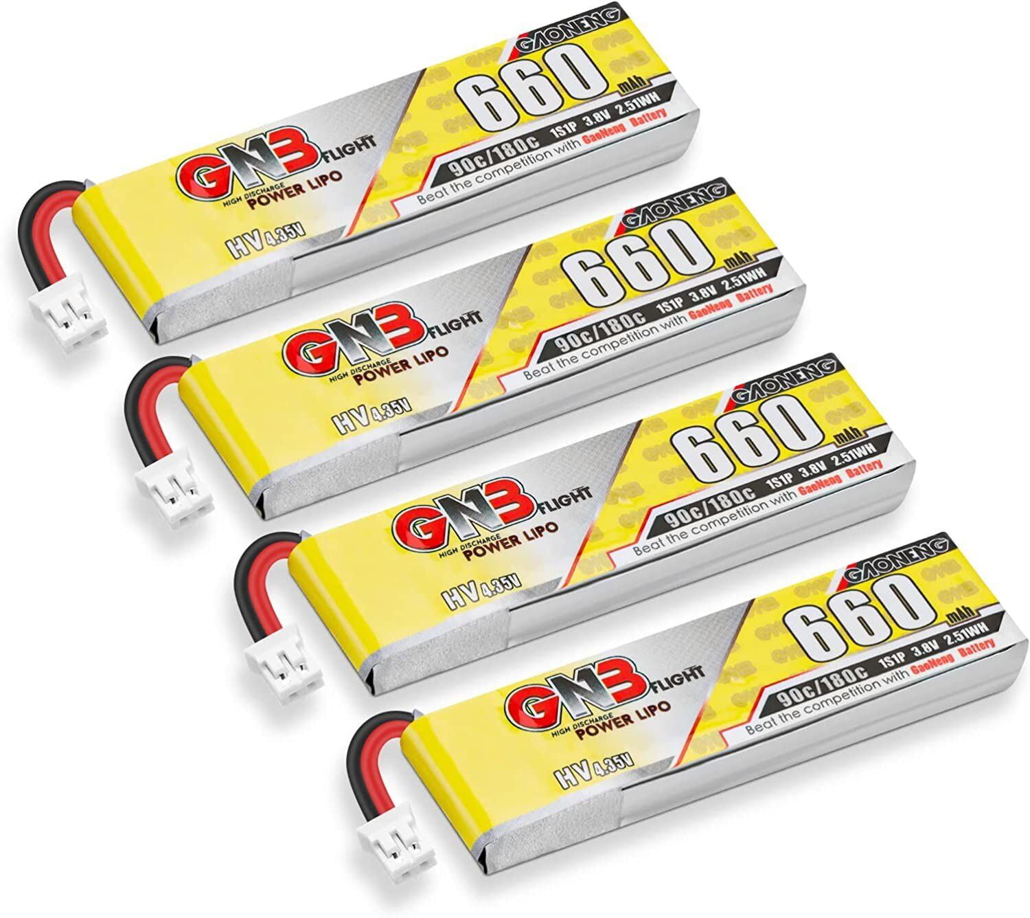 Lot De 4 Batteries Lipo OVONIC – 450 MAh 3,8 V – 80 C – JST-PH2.0 – Pour Micro Drone FPV Et Quadcoptère