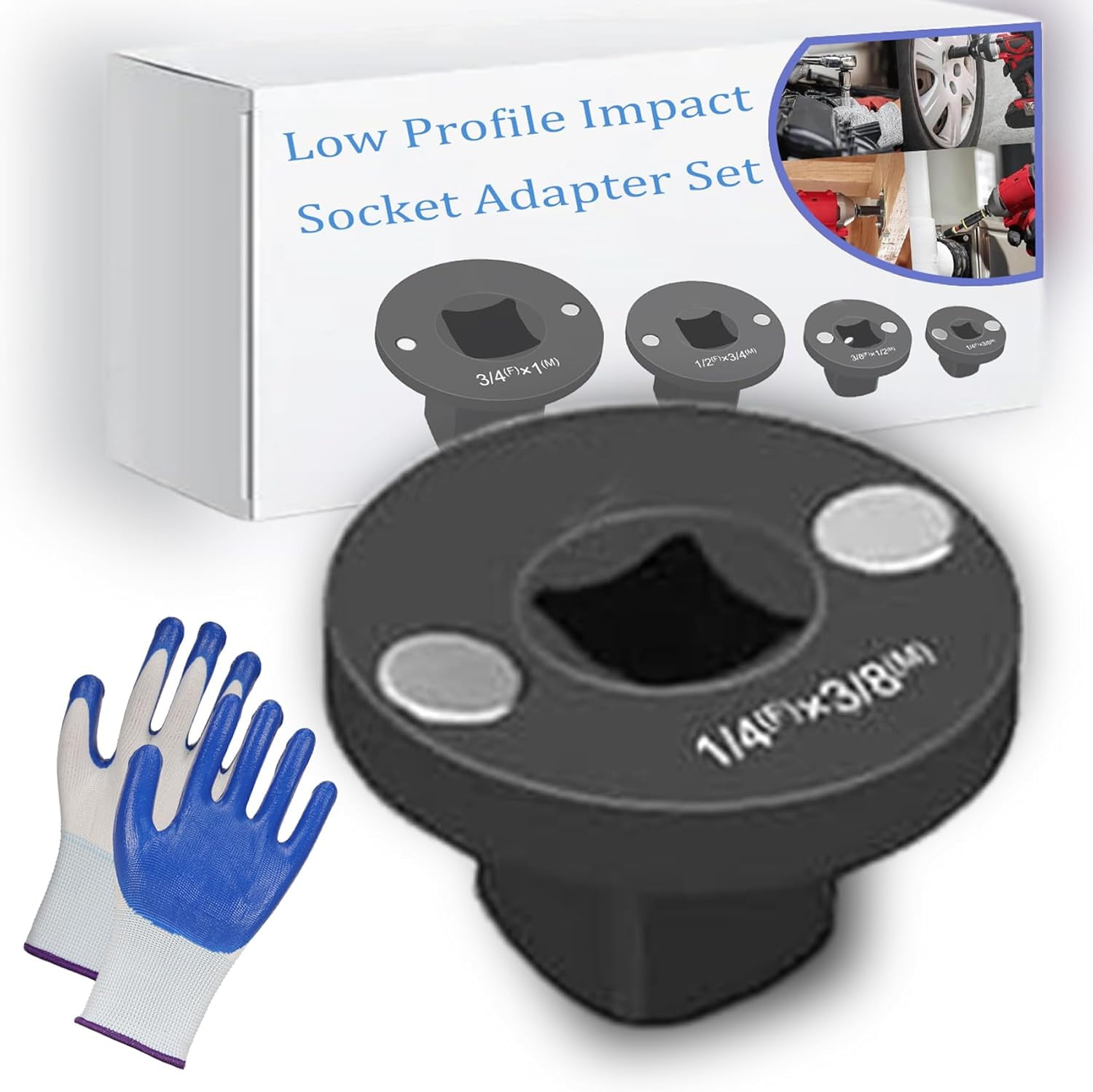 4PCS 2025 Low Profile Impact Socket Adapter Set, Low Profile Socket ...