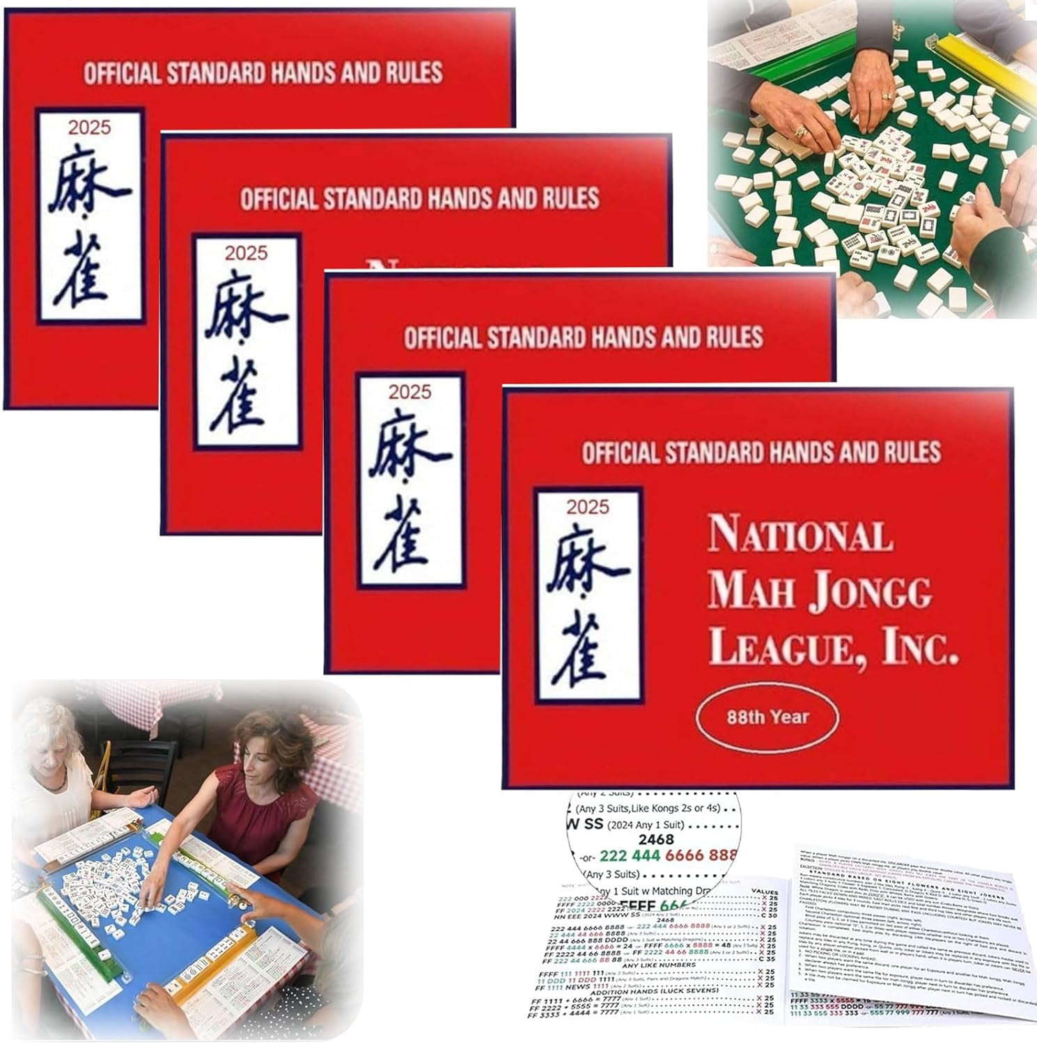 4PCS 2025 Mahjong Card, Official Standard Hands Rules, Recreational Play Rules for Beginners ...