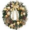 4PCS 24 Inch Christmas Wreath with Artificial Pine,Mesh Leaves and Electroplated Balls, Gold Wreath for Front Door Wall Fireplace Holiday Decor