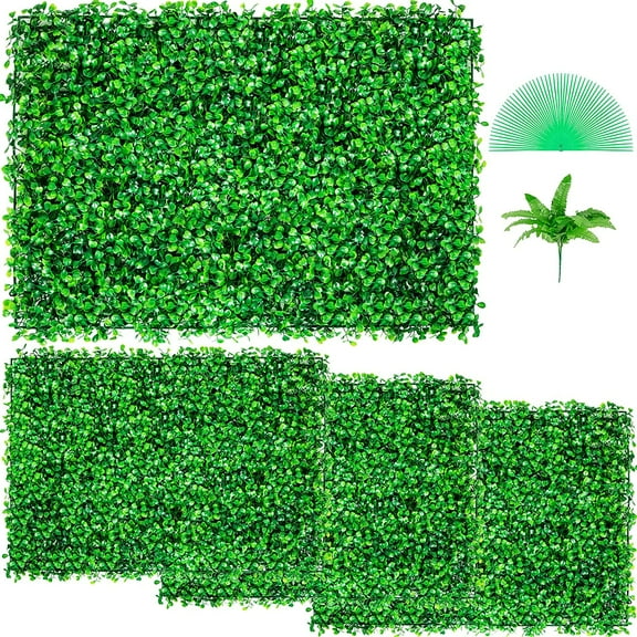 4PCS 24"x16" Artificial Boxwood Panels,Boxwood Hedge Wall Panels,Artificial Grass Backdrop Wall 1.6", Privacy Hedge Screen UV Protected for Outdoor Indoor Garden Fence Backyard