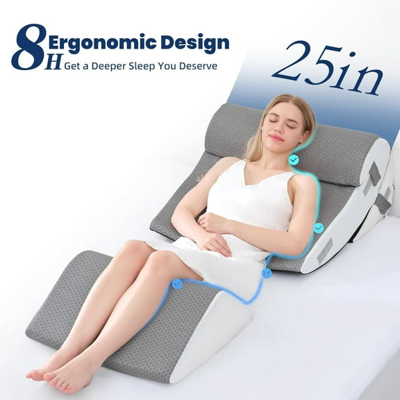 4PCS 25 Inch Extra Wide Orthopedic Bed Wedge Pillow Set, Memory Foam Adjustable Wedge Pillow Post Surgery for Back, Neck and Leg Pain Relief-Acid Reflux and GERD for Sleeping, with Travel Bag