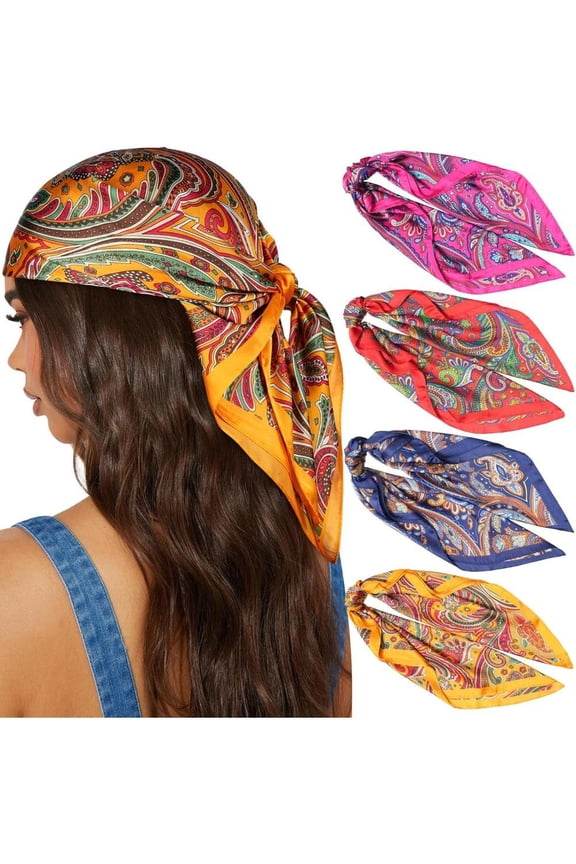 4PCS 27.5” Silk Satin Square Head Scarf - Satin Head Scarves for Women Hair Kerchief Bandanas Sleeping Head Wraps