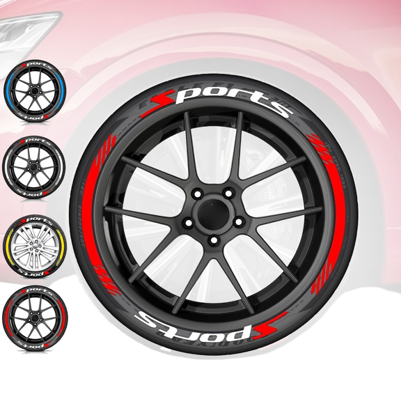 4PCS 2D Car Tire Waterproof Universal Stickers Wheel Decals Motorcycle, 3D Tire Lettering Stickers for SUV Sedan Truck Rim Decor, Waterproof (Red)