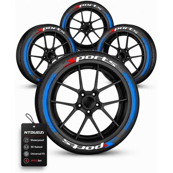 4PCS 2D Car Tire Waterproof Universal Stickers Wheel Decals Motorcycle Auto Exterior Accessories, Raised Sport Lettering Set for SUV Sedan Truck Rim Decor Aufkleber