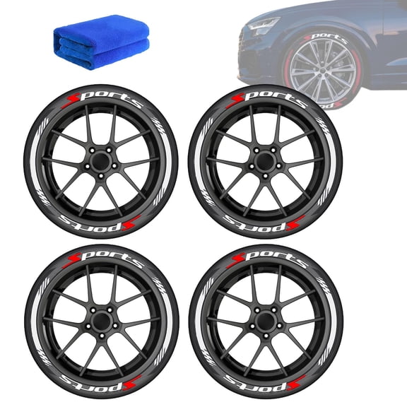 4PCS 2D Tire Lettering Stickers, Waterproof Universal Wheel Sidewall Decals Motorcycle Auto Exterior Accessories, Sport Lettering Set for SUV Sedan Truck Rim Decor Aufkleber