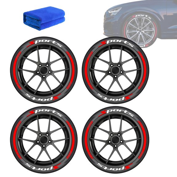 4PCS 2D Tire Lettering Stickers, Waterproof Universal Wheel Sidewall Decals Motorcycle Auto Exterior Accessories, Sport Lettering Set for SUV Sedan Truck Rim Decor Aufkleber
