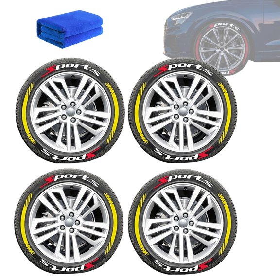 4PCS 2D Tire Lettering Stickers, Waterproof Universal Wheel Sidewall Decals Motorcycle Auto Exterior Accessories, Sport Lettering Set for SUV Sedan Truck Rim Decor Aufkleber