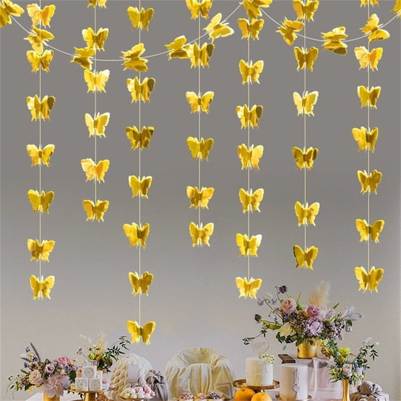 4PCS 2M Butterfly Hanging Decorations,3D Laser Butterfly Streamers Decoration,Shiny Gold Butterfly Garlands,Three-dimensional Butterfly Wall Decorations,for Wedding Birthday Party