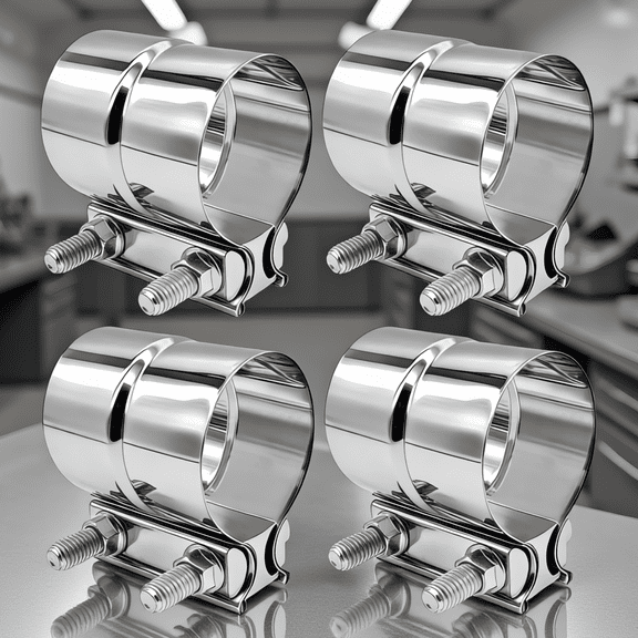 4PCS 3 Inch Exhaust Clamp, 304 Stainless Steel Lap Joint Band Clamp for 3" OD to 3" ID Exhaust Pipe, Muffler and Catalytic Converter