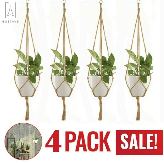 4PCS 35.4 Inch Plant Flower Hanger Macrame Jute for Indoor Outdoor Ceiling Deck Balcony, Planter Holder Basket Boho Home Decor